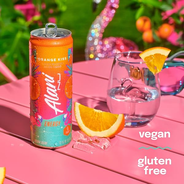 ALANI NU ORANGE KISS, SUGAR FREE, LOW CALORIE ENERGY DRINKS, 200MG CAFFEINE, BIOTIN, B VITAMINS, ZERO SUGAR, 10 CALORIES, 12 FL OZ CANS, 12 PACK
