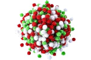 Hestya 500 Pieces 0.5 Inch Sparkly Christmas Pompoms Dazzling Fluffy Pom Poms Balls Small Glitter Felt Pompoms for Craft DIY Home Decorations Hobby Supplies(White, Light Green, Red)