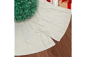 NOICLUB 36 inch White Knitted Christmas Tree Skirt: Small Thick Cable Knit Round Cream Tree Skirt Rustic Neutral Farmhouse Neutral Christmas Decor Tree Base Cover Xmas Home Decorations
