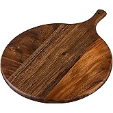 SOFE Walnut Wood Pizza Serving Board, 12" Round Thick Cutting Board with Handle, Decorative Wooden Chopping Boards for Kitchen, Cheese/Charcuterie Board for Bread, Vegetables, Fruit, Meat