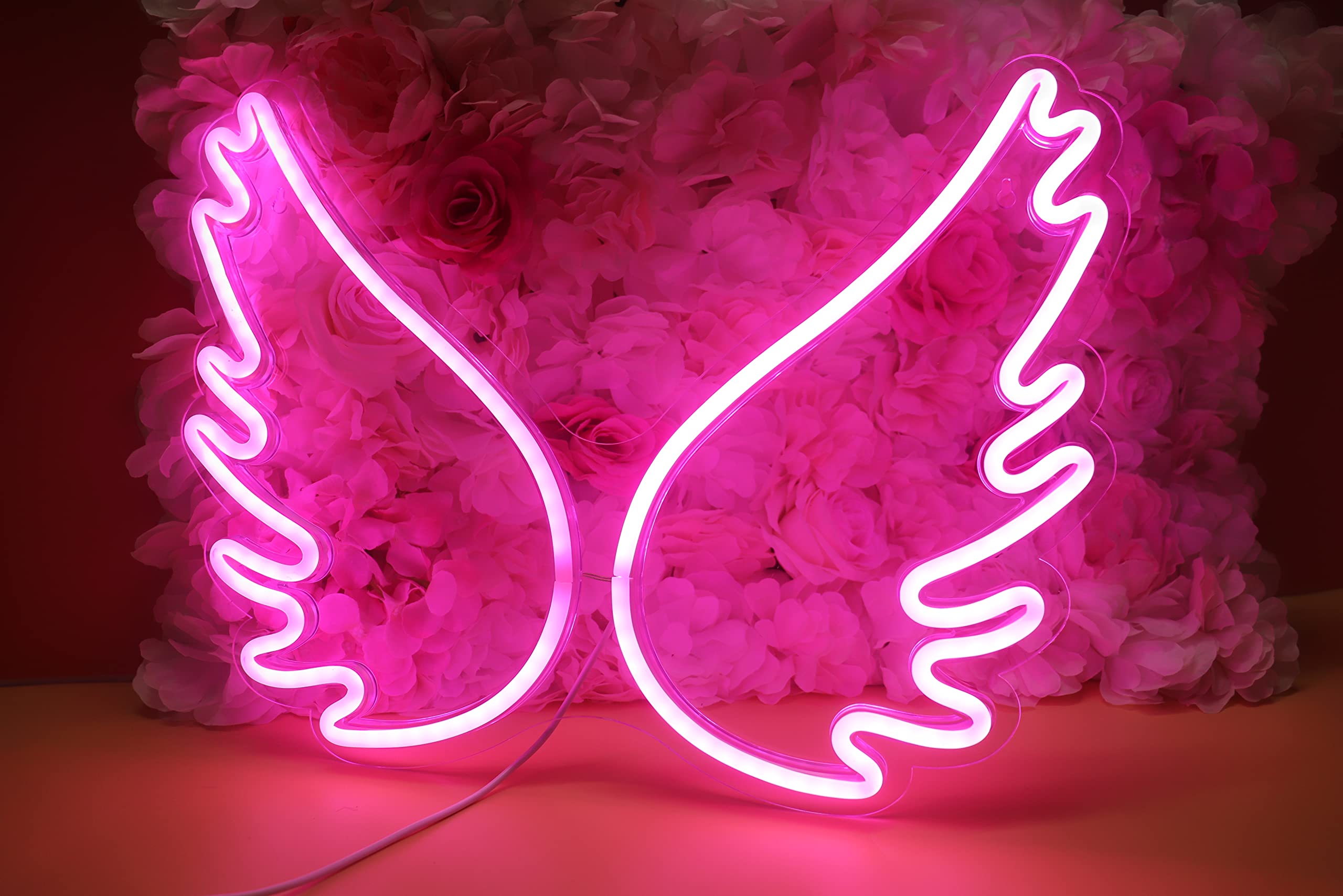 Neon Light Sign LED Night Lights USB Operated Decorative Marquee Sign Bar Pub Store Club Garage Home Party Decor (Angel wing pink)