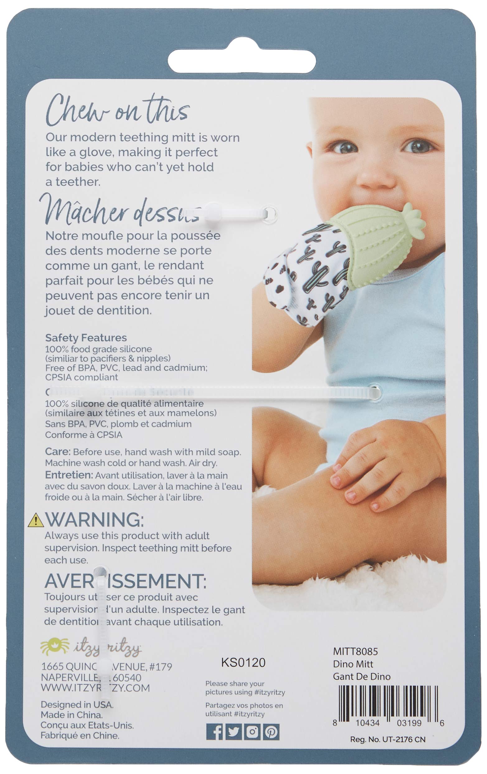 Itzy Ritzy Silicone Teething Mitt - Soothing Infant Teething Mitten with Adjustable Strap, Crinkle Sound & Textured Silicone to Soothe Sore & Swollen Gums - for Ages 3 Months & Up (Green Dinosaur)