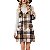 CUPSHE Fall Dresses for Women V Neck Plaid Sleeveless Wide Strpas Pockets Casual Pinafore Mini Overall Dress