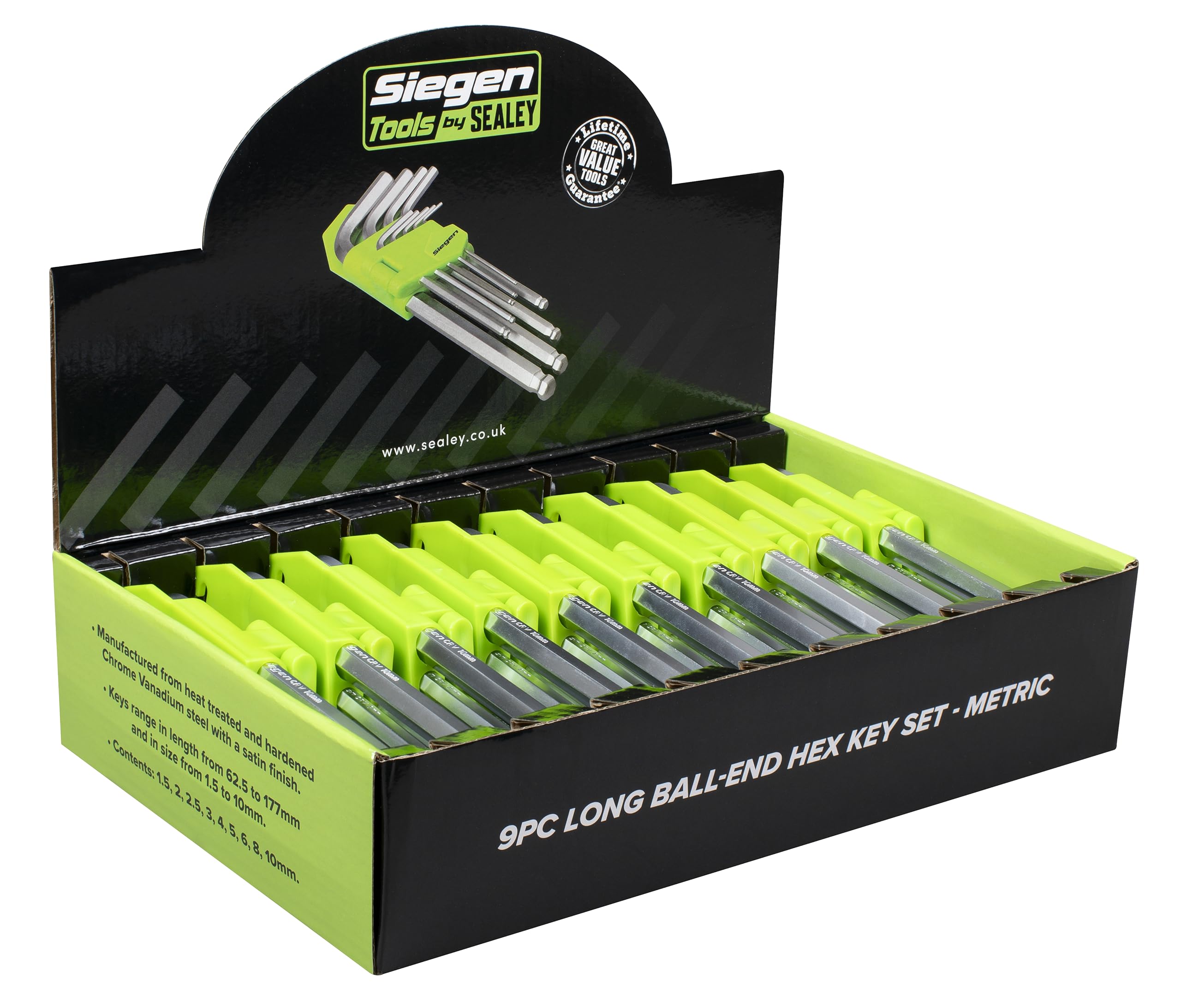 Sealey Siegen 9pc Long Ball-End Hex Set - Display Box of 10 - S01263