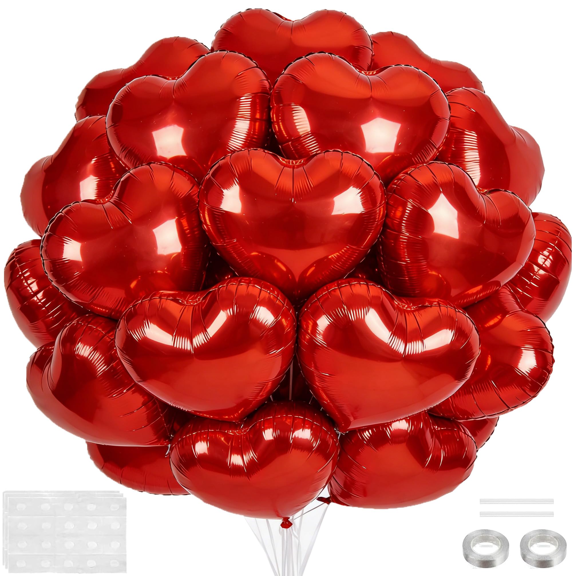 Photo 1 of 18 Inch Red Heart Balloons, 20 Pcs Foil Heart Shaped Balloon Large Foil Valentines Balloons Helium Support for Valentine's Day Wedding Bridal Engagement Party Anniversary Decorations
