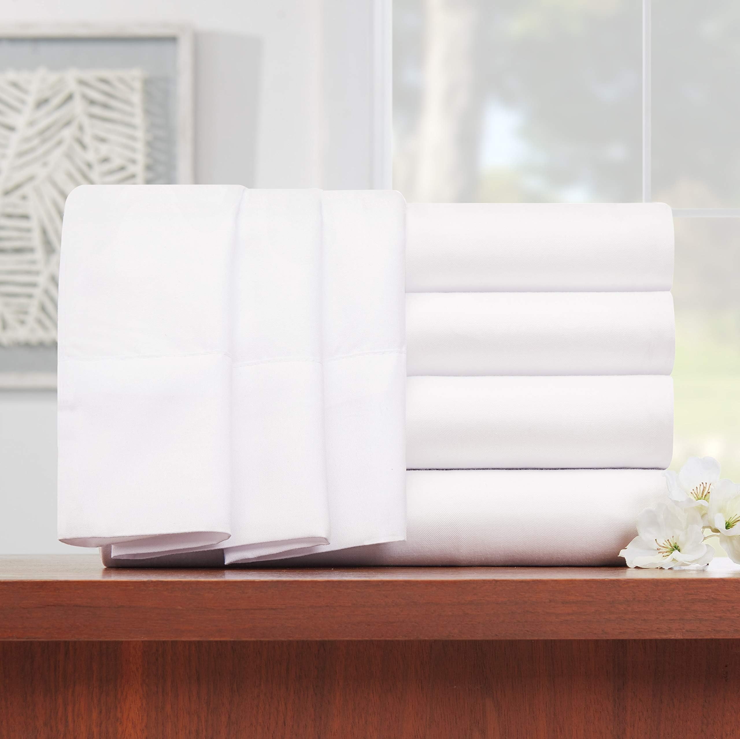 Empyrean Bedding Premium Flat Sheets – 4-Pack “110 GSM” Top Bed Sheets Double Brushed Microfiber Thick and Comfortable Flat Sheets Set, Luxurious & Soft Hotel Hypoallergenic, Full, White