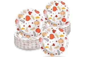 Havawish 100 Pcs Thanksgiving Paper Plates Pumpkin Leaves Paper Plates for Fall Autumn Disposable Dinner Dessert Tableware Decoration for Thanksgiving Autumn Harvest Party Supplies