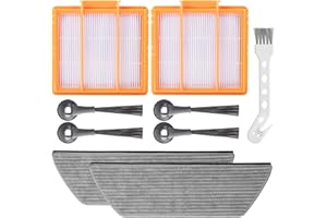 WILLSUNTON RV2820YE Replacement Parts Accessories for Shark Power Detect/Detect Pro AV2800ZE AV2810YS RV2820YE AV/RV2820ZE Robot Vacuum Cleaner Filters, 2 HAPE Filters, 4 Side Brush and 2 Mop Pads