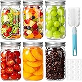 Waymind 32 oz Wide Mouth Mason Jars, 6 Pack Large Glass Canning Jars with Airtight Lids and Bands, 1 Quart Clear Glass Jars w