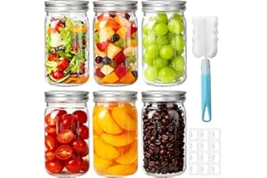 Waymind 32 oz Wide Mouth Mason Jars, 6 Pack Large Glass Canning Jars with Airtight Lids and Bands, 1 Quart Clear Glass Jars w
