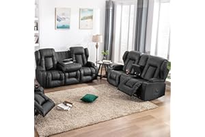 SAMERY Loveseat Recliner, Double Reclining Loveseat with Console, Manual Recliner Home Theater Seating, 2+3 Seater Sofa Chair Set W/Cup Holders/Pocket for Living Room/Office/RV Furniture