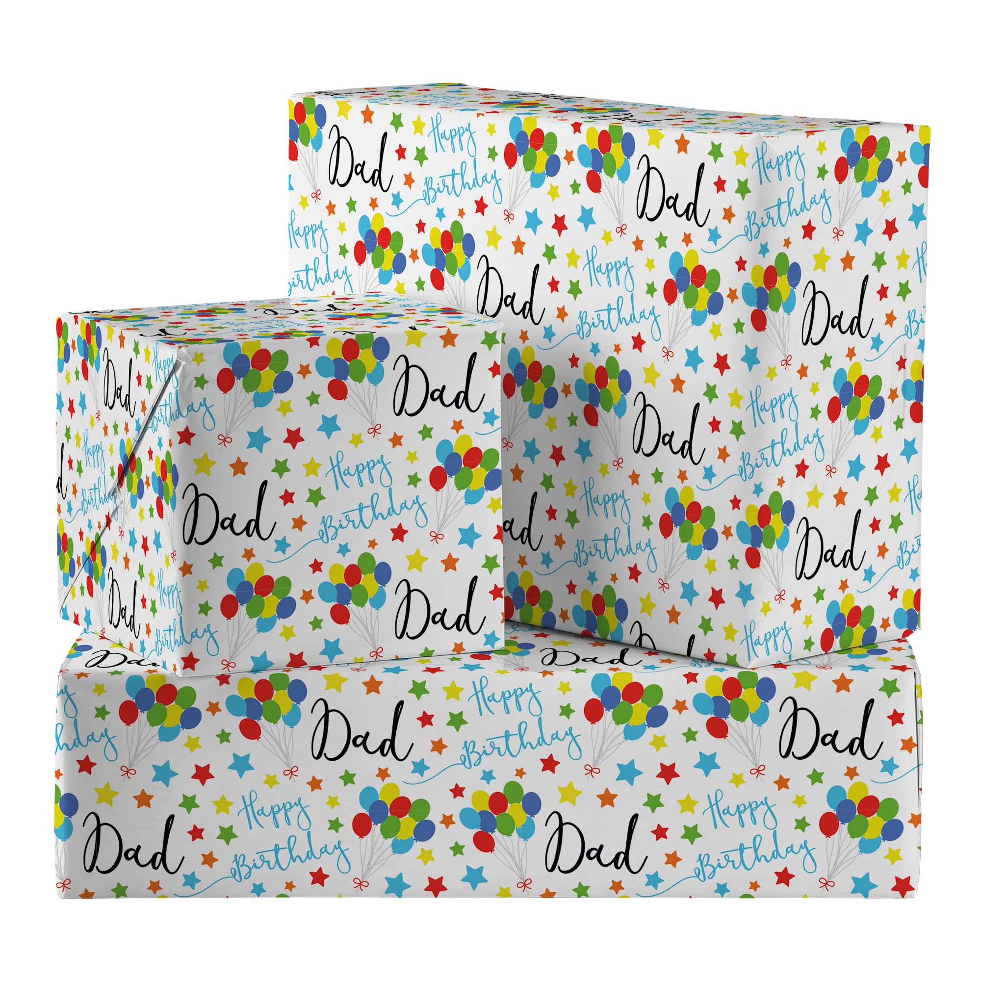Hunts England - 2 Sheets Of Dad Birthday Luxury Wrapping Paper - Includes 2 Gift Tags - Premium Folded Gift Wrap For Dad - Iconic Collection - Colourful Gift Wrap