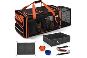 Odoland Extra Large Cat Carrier for 2 Cats, Soft Sided Pet Carrier with Litter Box Area and Collapsible Double Cat Compartmen