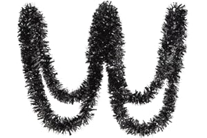 CHOONSHOW 26.2 Ft Tinsel Garland Decoration for Holiday Tree Walll Home Office Event, Christmas, Birthday, Weddings, Party Decorations, Fluffy Twist for All-Season Indoor Outdoor Events - Black