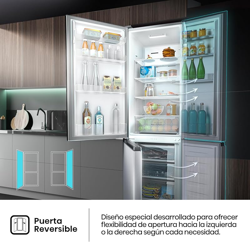 RB329N4ACE - Frigorífico combinado independente, Total No Frost com ventilação de fluxo múltiplo, Inox Look, altura 180 cm, capacidade líquida 255 L