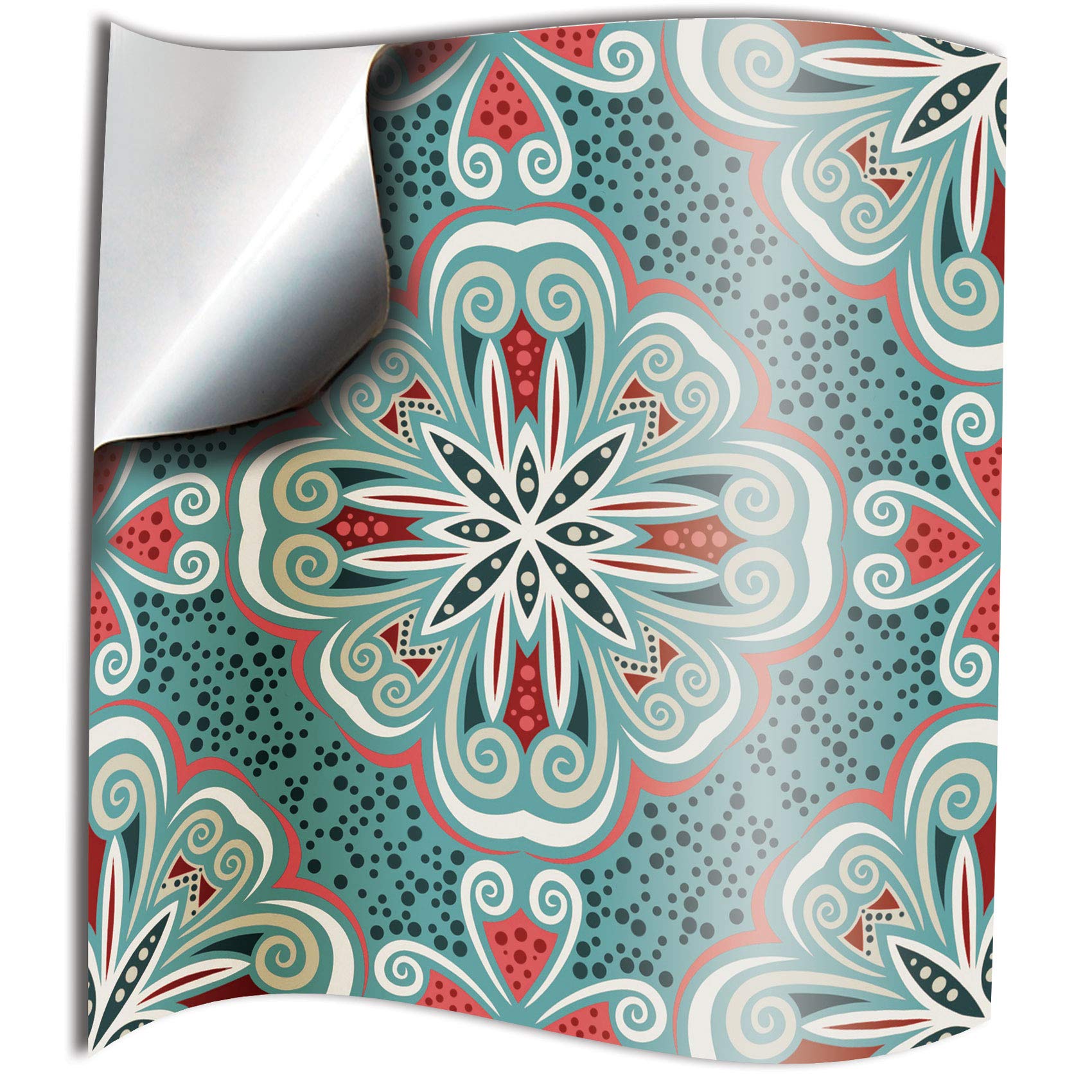 72 Turkish Mint Self Adhesive Mosaic Wall Tile Stickers Covers for 6 x 6 inch 15 x 15cm Tiles Moroccan Portuguese Victorian Retro Traditional Style Stick On Wall Peel n Stick Tile Decals