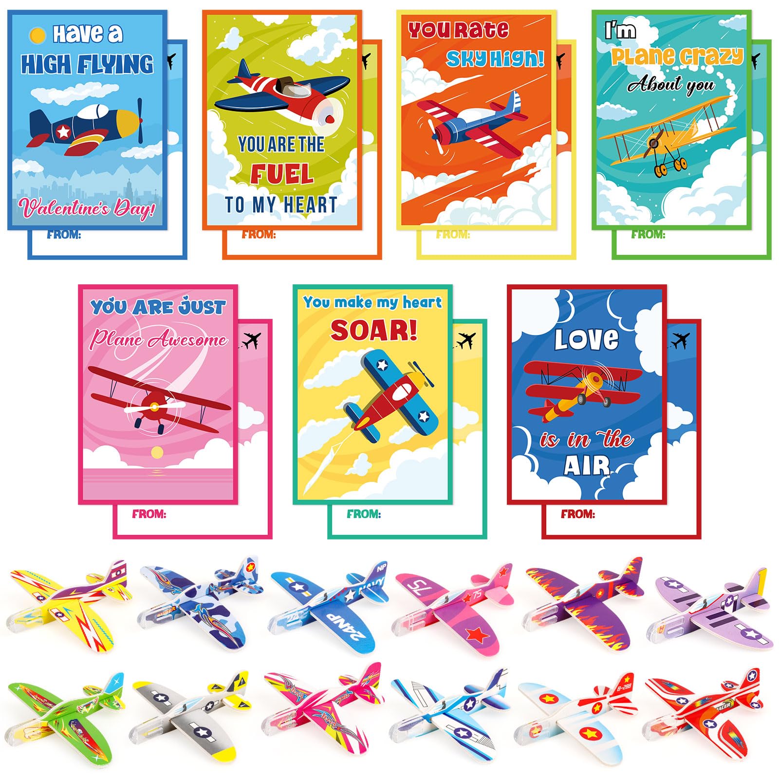 Photo 1 of Adecortalk 28 Pcs Valentine's Day Gift Card with Foam Airplanes Toys for Kids Boys Girls Valentines Party Favor Classroom Exchange Prizes Goodie Bags Stuffers Party Favor Valentines Party Supplies