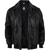 DURVANE Men's Black Genuine Lambskin Bomber Motorcycle Leather Jacket | Button-Up Closure | Dual-Side Pockets