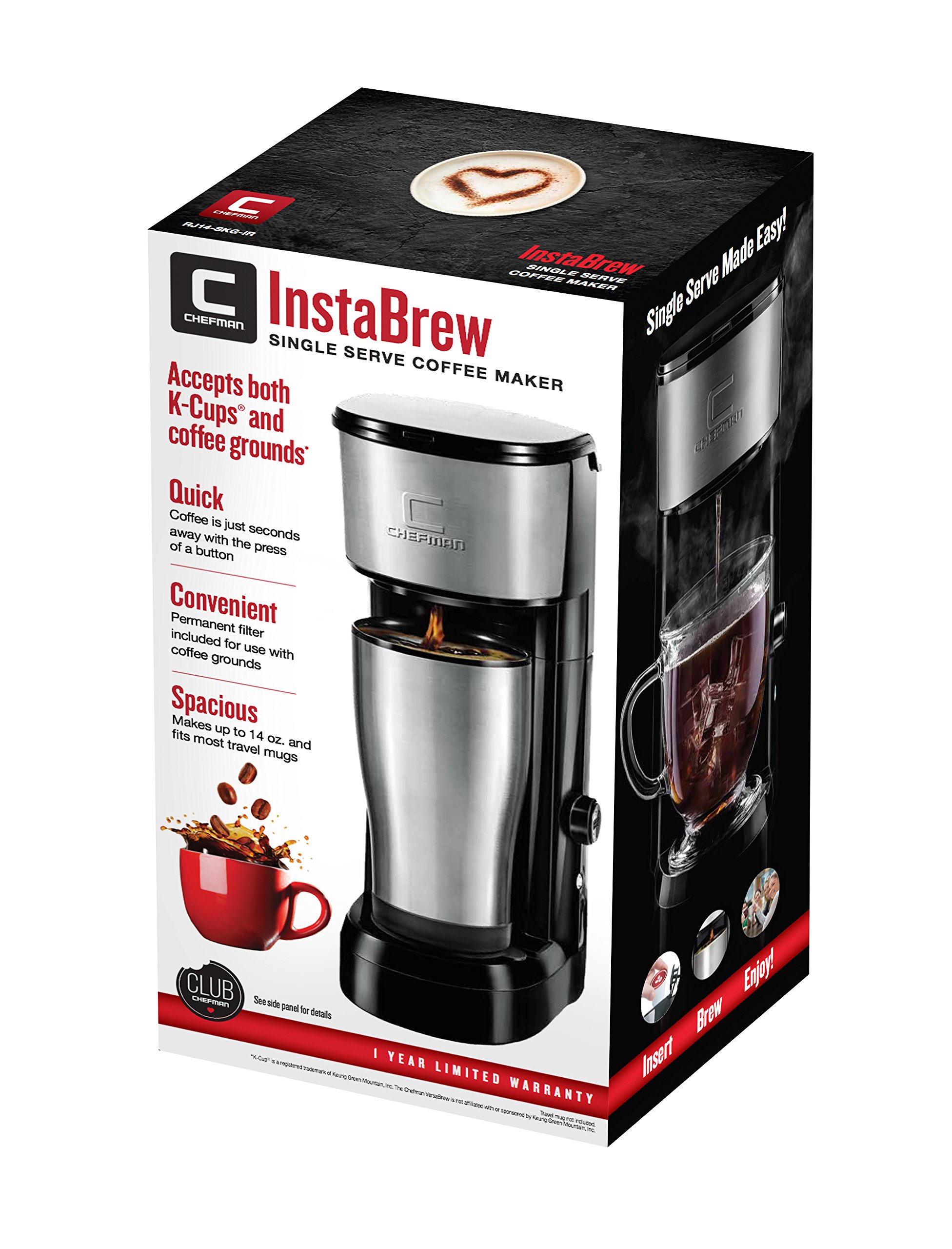 Chefman Pod Coffee Maker KCup InstaBrew Brewer, FREE FILTER INCLUDED
