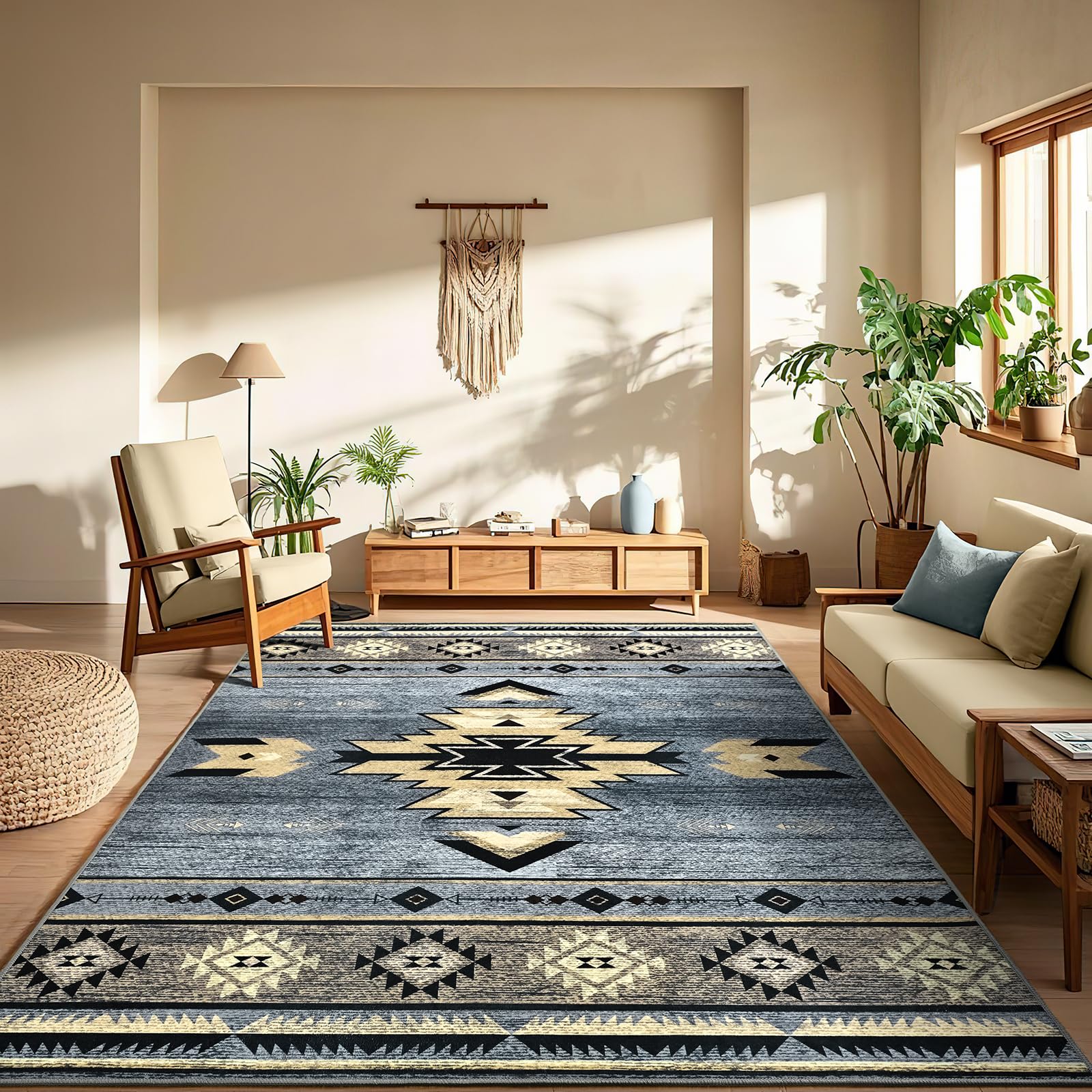 Photo 1 of B BENRON Western Rugs for Living Room, Non Slip Rustic Rug for Bedroom Dining Table Kitchen, Washable Aesthetic Area Rugs for Home Decor, 4ft x 6ft, Grey