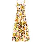 PRETTYGARDEN Womens Summer Dresses 2026 Casual Spaghetti Strap Ruffle Smocked Flowy Floral Spring Maxi Dress with Pocket