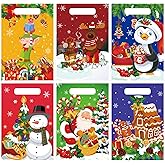 Hotop 150 Pieces Christmas Bags Snacks Xmas Plastic Party Favor with Handles Gift Wrap Goodie for Holiday Goody Decoration Supplies, 6 Styles