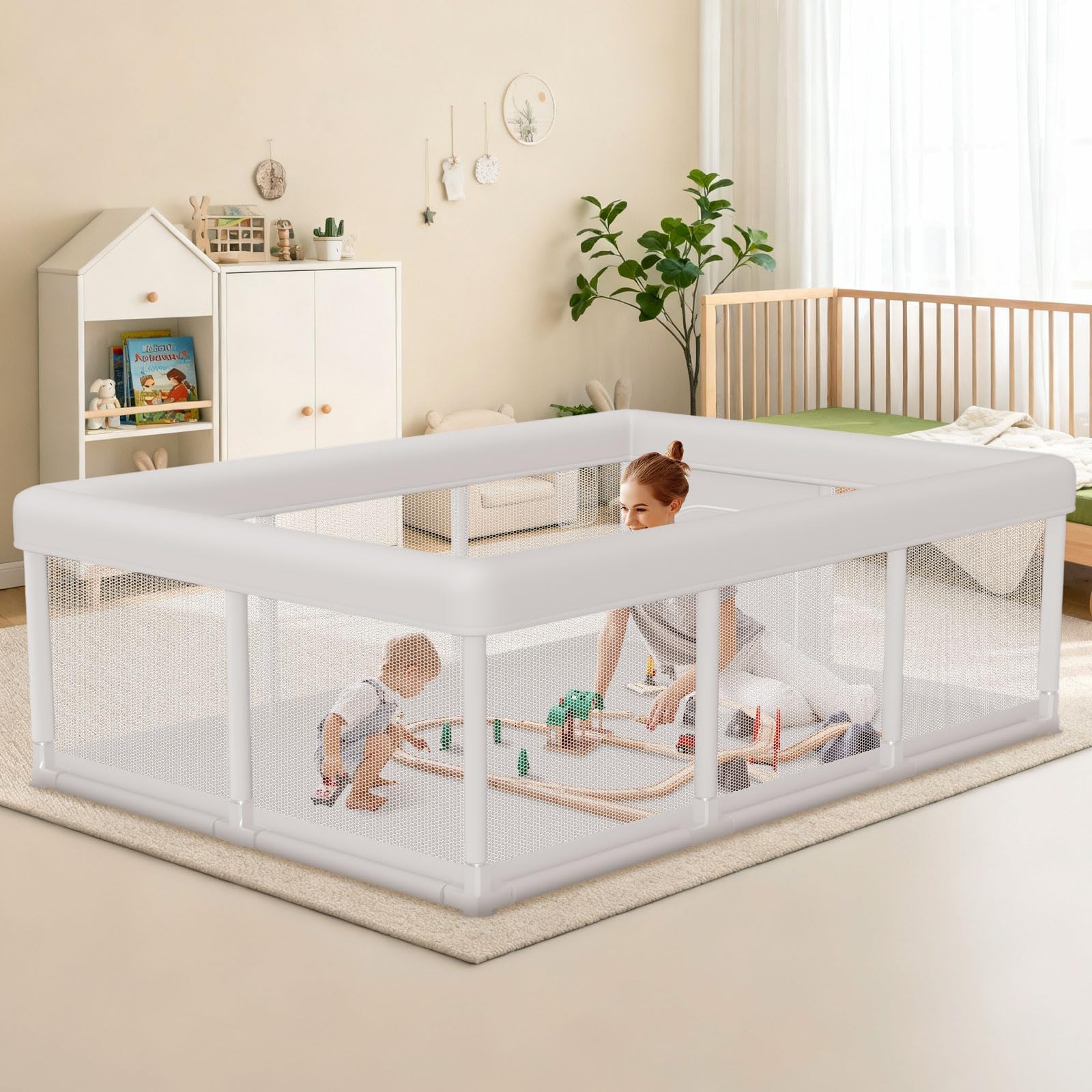 Photo 1 of Hiaksedt Baby Playpen 74x50 Inch, Play Pens for Babies and Toddlers Baby Fence Play Yards for Indoor & Outdoor with Breathable Mesh Anti-Fall Playpen (74"x50")