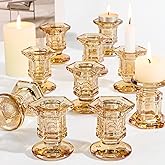 Lanttu Glass Candle Holders Set, 12 Pcs Gold Candlestick Holders Bulk, Taper Candle Holders for Wedding, Festival Table Centerpiece,Home Decoration