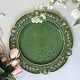 13" Green Charger Plates Set of 6 Floral Embossed Chargers for Dinner Plates, Round Server Ware Charger Plates for Wedding Party Event