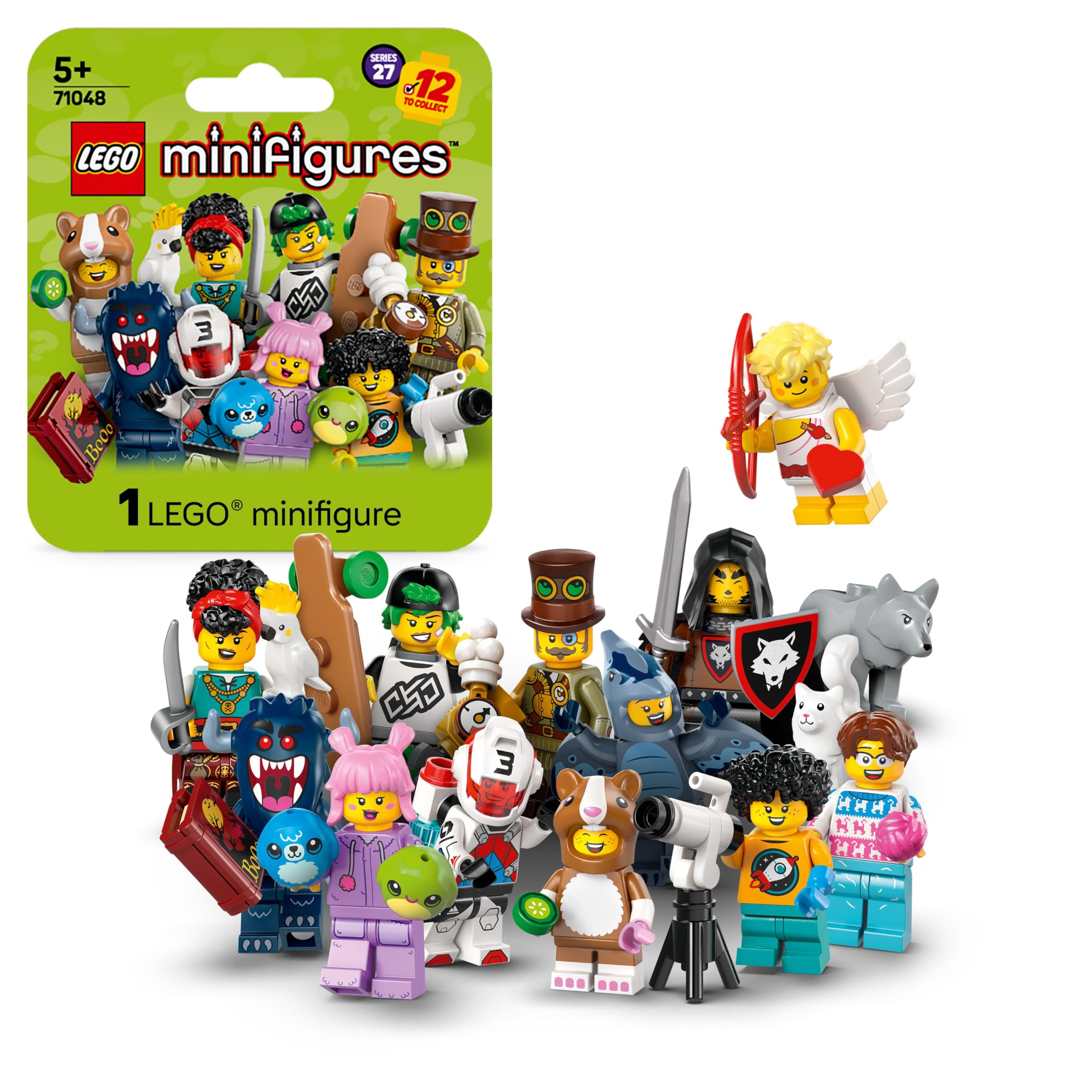 LEGO Minifigures Series 27 Mystery Box, Get 1 of 12 Collectible Figures incl. Cupid, Pterodactyl, Jetpack Racer & More - Toys for 5+ Year Old Boys and Girls 71048