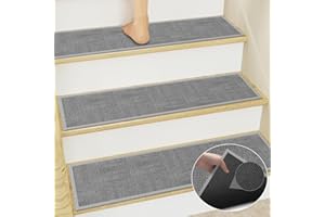 GOYLSER Jute Stair Treads Non Slip for Wooden Steps Set of 4, Easy Install Anti Slip Stair Padding Indoor, Gray Stair Covers for Wood Stairs, Skid Resistant No Adhesive Step Traction, Grey 8x30 Inches