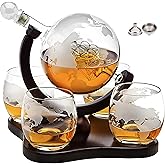 Whiskey Decanter Globe Set with 4 Etched Globe Whisky Glasses Gifts For Men Dad, Husband, Mancave - for Liquor, Bourbon, Scotch, Vodka - 850ml