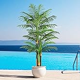 Keeplush 7ft Tall Triple Golden Cane Palm Artificial Tree Large Tropical Palm Tree UV Resistant Fake Plant in Pot for Indoor Outdoor Big House Living Room Outside Patio Office Home Decor 1Pack