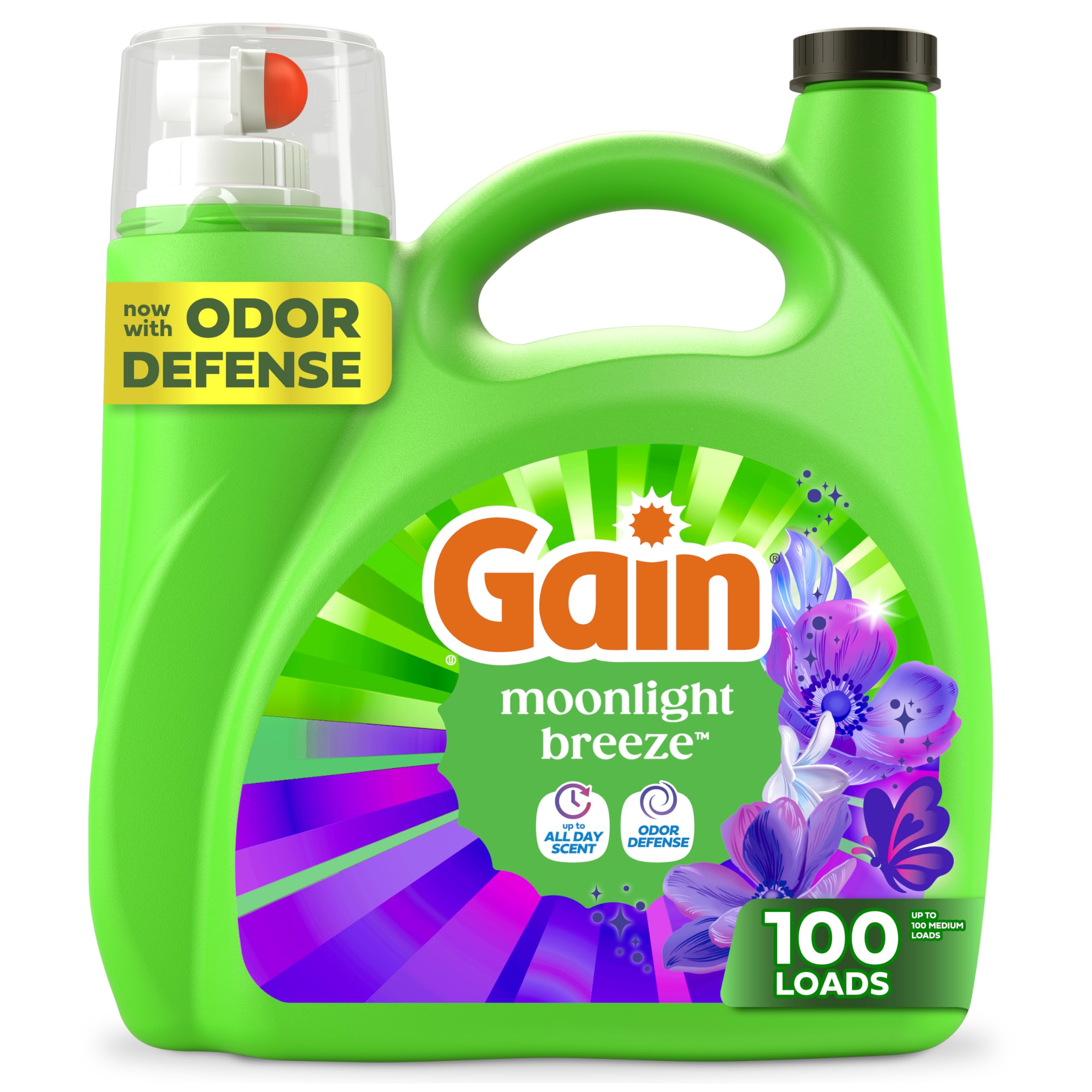 Gain Liquid Laundry Detergent with Odor Defense, Moonlight Breeze Scent, Laundry Soap For HE Washing Machines, 132 fl oz, 100 Loads (Packaging May Vary)