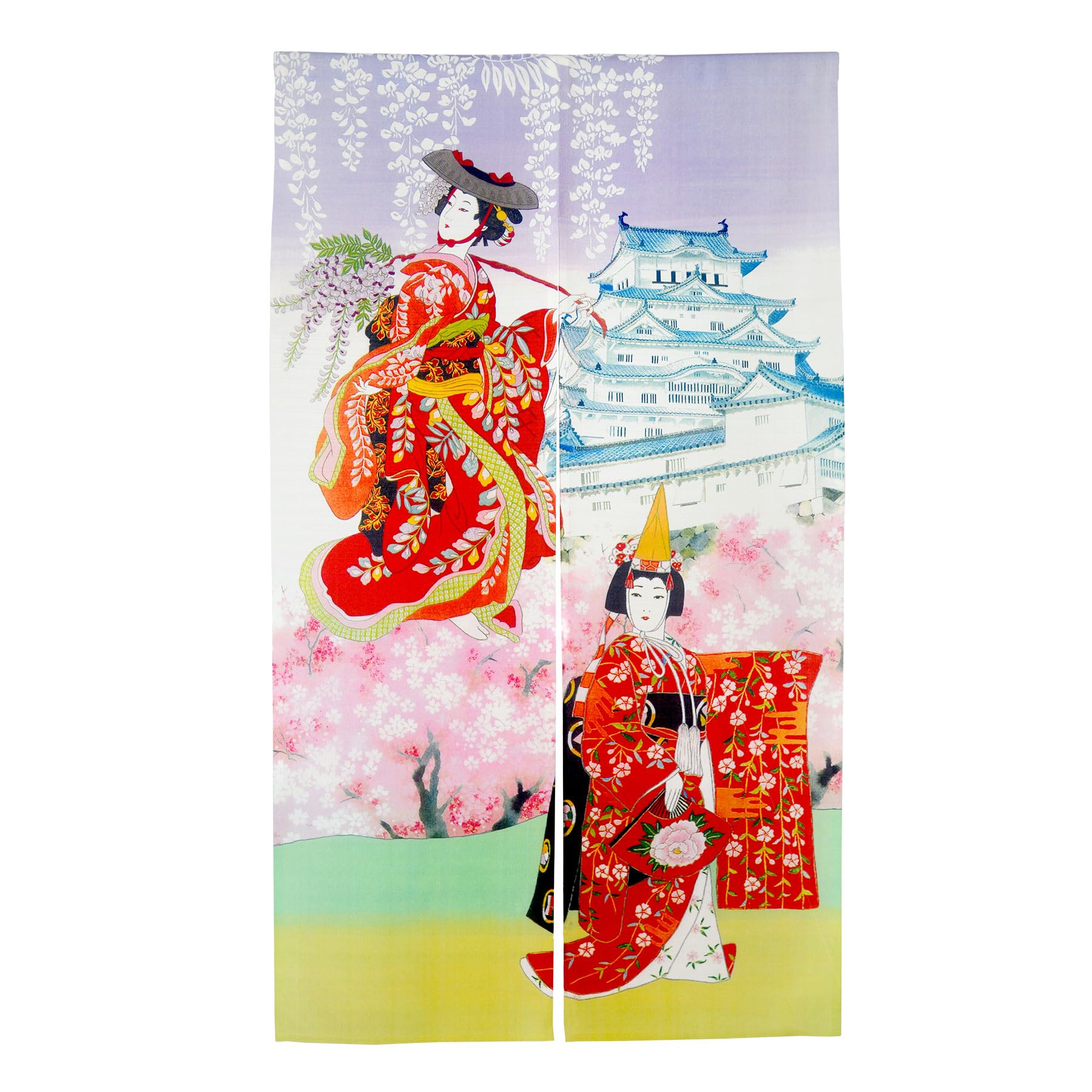 LIGICKY Noren Japanese Style Long Doorway Curtain Kyoto Geisha Girls Dance with Cherry Blossom Window Treatment Tapestry for Home Decoration 33.5 x 59 inch