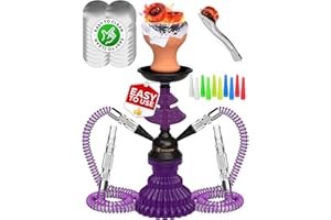 TRICASE Purple Hookah Set 2 Hose Hookah – LilOne 12” Purple Mini Hookah - Hookah Set with 50x Foil Hookah Bowl 10x Tips 2x Mouthpiece 2x Hooka Hose and Tongs