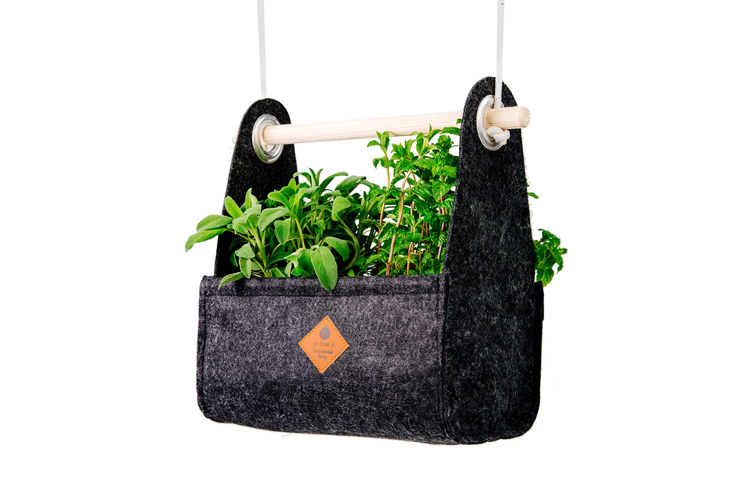EQUA Home Swing Black-Garden Pot, Handmade, Wood, 27cm x 17cm x 14cm
