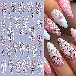Black White Pink Vine Flowers Nail Art Stickers