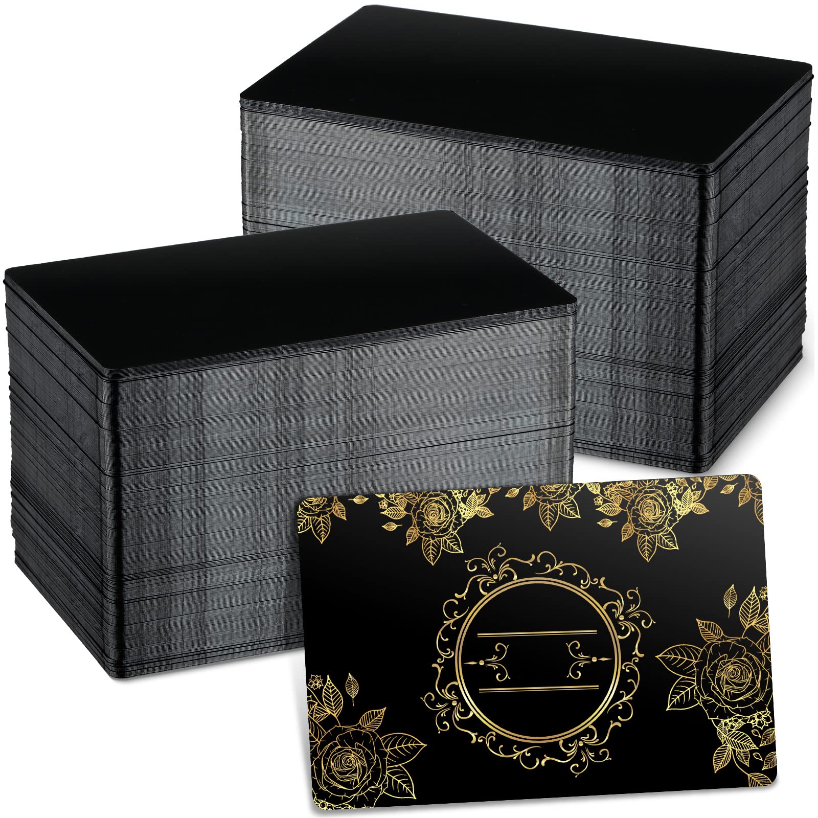 300 piezas en blanco para grabado de metal, hoja de aluminio multiusos, espacios en blanco para tarjetas de visita de aluminio para grabador CNC, grabado láser, tarjetas de bricolaje, espesor 0,21 mm/0,01 pulgadas (negro)