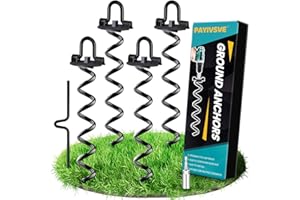 PAYIVSVE Ground Anchors Heavy Duty Spiral Screw in Trampoline Stakes, Swing Set Anchors Earth Anchor for Trampoline, Tents, Canopies, Swing Sets, Dog tie Out(4 Pack)