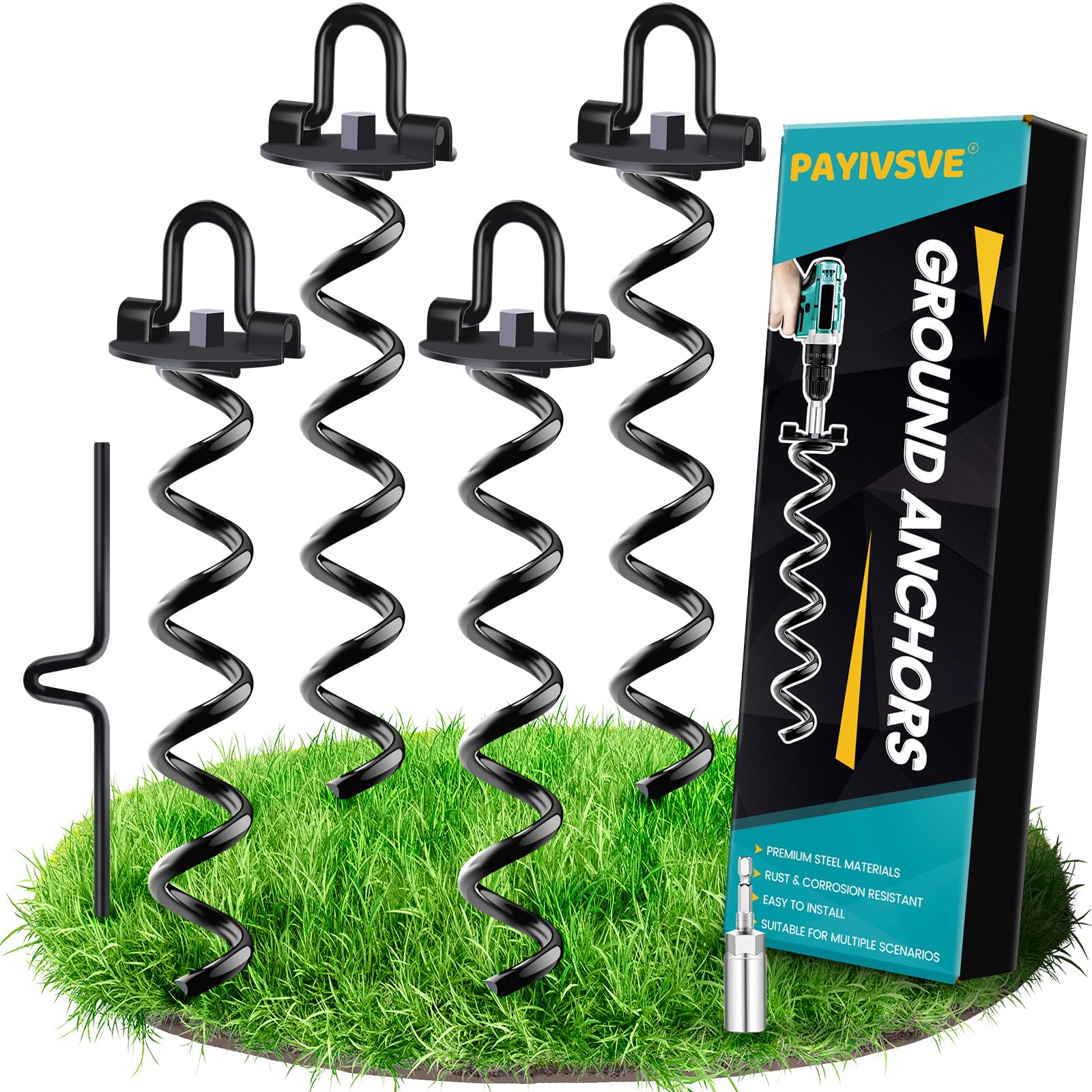View 1 of **MISSING PARTS**
Ground Anchors Heavy Duty Spiral Screw in Trampoline Stakes, Swing Set Anchors Earth Anchor for Trampoline, Tents, Canopies, Swing Sets, Dog tie Out(4 Pack)