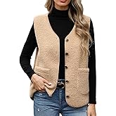 Uikue Women's Fleece Vests Button Warm Sleeveless Coat Vest Fall Fuzzy Lightweight Jackets Winter Soft Outerwear with Pockets