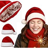 Berlune 3 Pcs Santa Hat Christmas Hat Knitted Silk Lined Long Soft Warm Red Washable Knitted for Xmas Adult Women Men New Year Festive Holiday Party Indoor Outdoor Winter