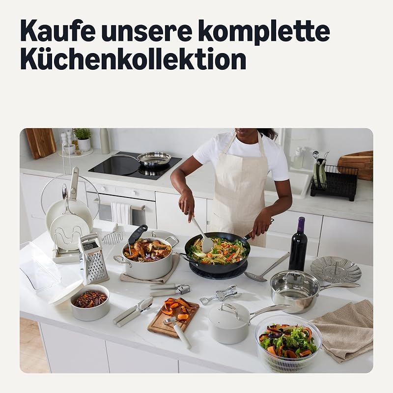 Antihaft-Keramikkochgeschirr, 8-Teiliges Topf- und Pfannenset, Spülmaschinen- und Ofenfest, Für alle Herdarten geeignet, Leinengrau