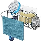 4 in 1 Sink Caddy Sponge Holder, SUS304 Stainless Steel Sink Basket Brush Holder + Dish Cloth Hanger + Soap Rack + Sink Stopp