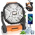 Portable Camping Fan with LED Lantern - Cordless Rechargeable Battery Powered Fan, 270°Pivot Personal USB Desk Fan, 4 Speed Quiet Table Fan, 32Hrs Battery Operated Tent Fan for Travel, Picnic (Orange)
