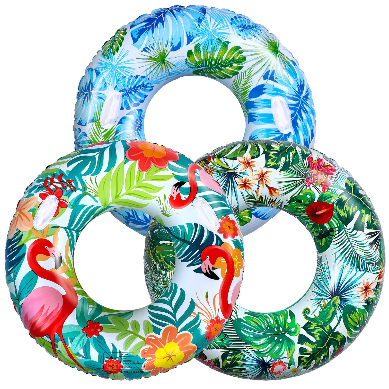 Photo 1 of Wovnet 3 Pcs Jumbo Inflatable Pool Float Tube 47 Inch Hawaiian Flamingo Palm Leaves Inflatable Pool Floats Rings Swimming Raft for Adults Summer Beach Bachelorette Wedding Luau Tropical Party Supplies
