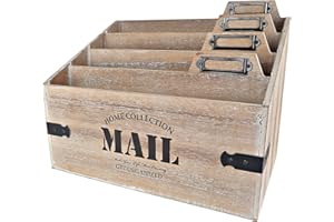 25DOL Mail Organizer XXL Desktop Mail Holder - Wooden Desk Organizer, File Holder and Mail Sorter - 7 x 10.8 Inch Letter Sorter - Rustic Desk Organizers and Accessories, File Folder