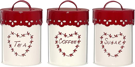 red and cream tea coffee sugar canisters