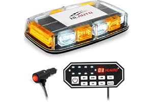 HLauto 48LED Emergency Strobe Lights w/Controller: 12" Amber White Rooftop Safety Flashing Strobe Warning Lights Bar w/Magnetic Base for Trucks, Construction Vehicles, Snow Plow, Cars